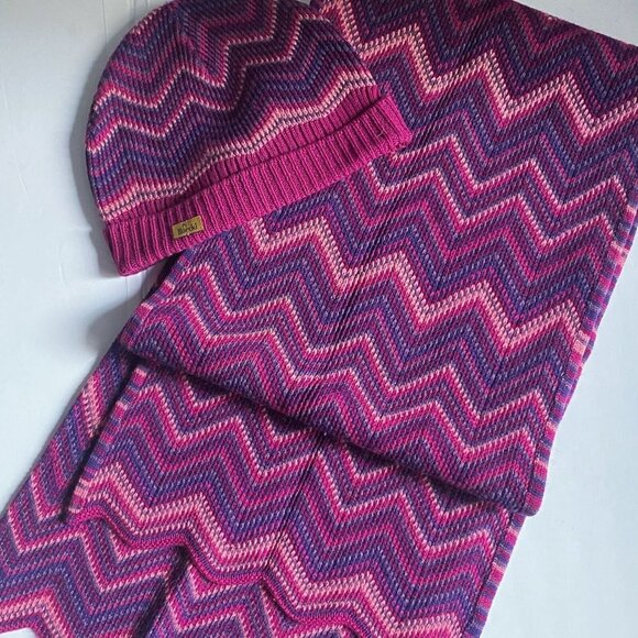 Roeckl Purple Pink Chevron Print Scarf Hat set - Picture 2 of 5